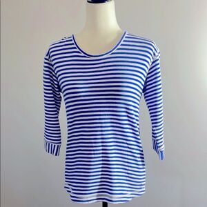 Talbots Blue & White Shirt Key Hole Details at Back Neckline 3/4 Sleeves Size SP